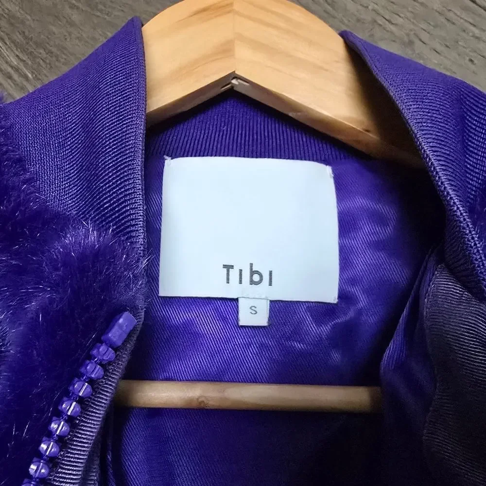 Tibi Luxe Faux Fur Mid Length Sporty Bomber Jacket in Purple - Picture 10 of 13